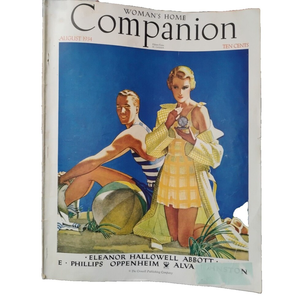 Vtg August 1934 Womans Home Companion Magazine Art Deco Beach Cover 1930s Fashio